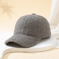 Detail of grey teddy fleece baseball cap texture on a minimalist display stand - M (56-58cm) / Gray