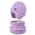 Kids warm knit hat and neck warmer set in light purple with cozy fleece lining - 2-Piece Set - Solid Purple