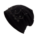 Gorro beanie negro para mujer con patrón decorativo de pedrería plateada elegante - Ajustable (54-60cm) / Negro