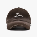 Casquette de baseball en coton marron foncé vieilli avec broderie Dear blanche - Café Foncé