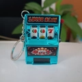 Miniature blue lucky slot machine keychain with a red lever and silver metal ring - Light Blue + Flat Circle / Minimum Order Of 5 Pieces