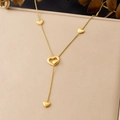 Y-shaped gold-plated stainless steel necklace with matte heart charms and tassel chain - Matte Brushed Gold Y-Shaped Open Heart Style (N4105)