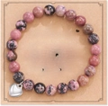 Detail of stone bead bracelet and heart charm on a Mother-in-Law message gift card - Rhodochrosite + Heart + Card