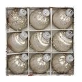 Set of 9 champagne Christmas baubles with gold glitter and beads in a gift box - 8CM/9pcs / Champagne