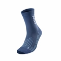 Dark blue athletic crew socks with white chevron patterns and arch compression support - LR04 Dark Blue No.04