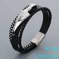 Bracciale punk da uomo in pelle con ciondolo a freccia argento e chiusura magnetica - Colore Acciaio (KB205291-JR)