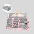 Pink and black striped foldable garment bag with matching shoe bag and pink leather handles - Black & Pink Stripes + Toiletry Bag