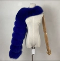 Faux fox fur stole in royal blue with horizontal paneled design for women - Sapphire Blue