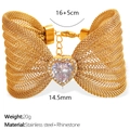 Gold butterfly heart bracelet with purple crystal and stainless steel mesh band - Light Purple