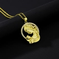 Macro detail of gold-plated mother and child cameo pendant with white zircon stones - Style G (Gold Embossed Mother-Child/Diamond Decoration)