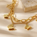 Minimalist double layer 18k gold plated butterfly bracelet with textured chain links - Double Layer Butterfly / Gold