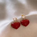 Orecchini vintage placcati oro 14k con cuori in smalto rosso e zirconi brillanti su seta - Cuore in Smalto Rosso (HE29310)