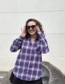 Detail of classic purple plaid flannel shirt with front pocket and button-down collar - S / Purple