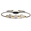 Detail of adjustable handmade woven bracelet with marble beads and gold metallic accents - White Turquoise