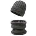 Men's and women's dark grey ribbed knit hat and fleece-lined neck warmer set - Hat + Neck Warmer / Gray 2-Piece Set