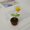 Handmade crochet white daisy potted plant with yellow center and brown knit pot - Daisy Pot