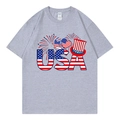 T-shirt gris chiné surdimensionné avec motif drapeau USA et imprimé de feux d'artifice - Gris