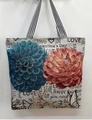 Large floral canvas tote bag with Love heart pattern and striped handles for women - Pink Blue Floral
