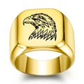 Polished gold square signet ring for men featuring a laser-engraved eagle head design - US 5 / Gold