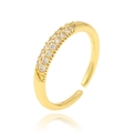 Detail shot of a minimalist gold adjustable ring featuring a row of sparkling cubic zirconia - Half Row Micro Pave Zirconia Style (J-1331)
