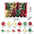 100pcs Christmas ball set featuring red, green, gold ornaments with size chart details - Red Green Gold Mixed