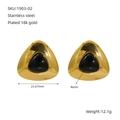 Triangle stainless steel earrings with black resin inlay and 18k gold plating - Black Triangle Style(1903-02)