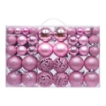 Pink Christmas ball ornaments set with glitter, matte and hollow designs in transparent box - Pink