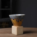 Japanese style coarse ceramic coffee dripper in tan with blue glaze and beige base - 200ml / Kiln Blue