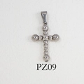 Polished silver beaded cross pendant necklace in stainless steel with PZ09 engraving - PZ09-Beaded Cross / Steel