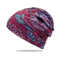 Burgundy slouchy beanie with vintage floral prints and bohemian style patterns - Dark Red with Flower Pattern