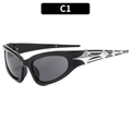 Futuristische Sonnenbrille in Schwarz und Silber mit vierzackigen Metallsternen am Rahmen - Schwarzer Rahmen Graue Gläser