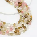 Polished natural rutilated quartz beads for DIY jewelry in pink, amber, and clear tones - Watermelon Skin (Striped) / 4mm (approximately 90 Beads) 38cm Long