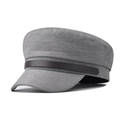 Détail d'un béret marin en sergé gris avec une chaîne décorative en cuir PU noir - L(58-60cm) / Gris