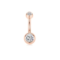 Classic rose gold belly button ring set with round clear cubic zirconia bezel setting - Rose Gold/White Zirconia