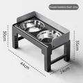 Adjustable dark grey elevated dog bowl stand with dual stainless steel feeding basins - Double Stainless Steel - Grey