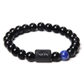 Close-up of Cancer zodiac bead bracelet with black stones and blue marble detail - Cancer