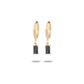 Polished gold earrings featuring rectangular black zircon drops on elegant closed hoops - Gold Black Style (NMSE-C137-3)