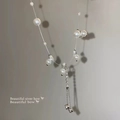 Minimalist pearl necklace with silver bow pendant and sparkling rhinestones for women - X840 Silver - Bow Pearl