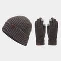 Ensemble hiver bonnet en maille et gants tactiles avec logo en cuir marron chic - Gris fumé