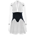 Vestido corto tipo halter en color blanco con panel negro de contraste en cintura - L / Blanco/Negro Bloque de Color