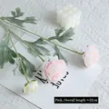 Pink artificial Persian buttercup flower spray with three heads and realistic green leaves - Pink