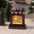 Detailansicht der Weihnachtskamin-Spieluhr mit Weihnachtsmann und leuchtender Wasserkugel - Weihnachtsmann auf kleinem Bett Modell