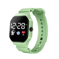 Mint green square LED digital sports watch with astronaut icon and silicone strap - Matcha Green