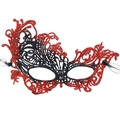 Lace masquerade mask with red glitter patterns and black ribbons for party wear - Glitter Red Phoenix (5706668349865)