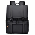 Classic black business commuter backpack with waterproof nylon and orange zipper details - 1395 Black (Flip Cover Buckle)