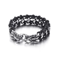 Men's punk woven leather bracelet featuring retro silver double dragon head clasp - Dragon Style (KB42976-D)