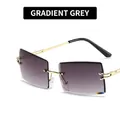 Frameless square sunglasses with gradient grey diamond cut lenses and gold metal temples - Gradient Grey