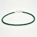 Detail of 4mm green gemstone beaded necklace with silver lobster clasp and extension chain - Malachite