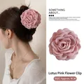 Pince à cheveux fleur en tissu rose poudré 9cm pour femme, accessoire d'été - Grand 9cm / Rose