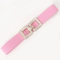 Pink elastic wide belt with double rhinestone rectangular buckle in a golden finish - Pink